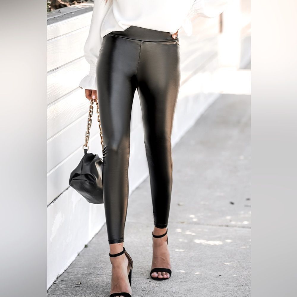 Cupshe Holidaze Faux Leather High Waist Leggings Black sexy stretch glam XL